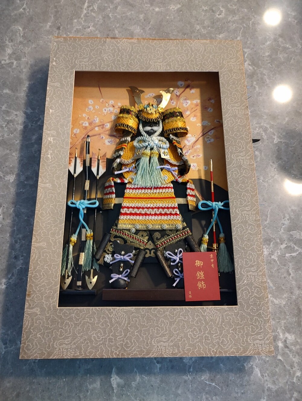 Samurai warrior full costume to figure in a box need some TLC with a framed box